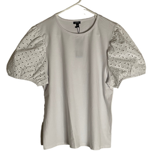 EXPRESS Short Sleeve Tee with Eyelet Sleeves, Women’s Size L, White